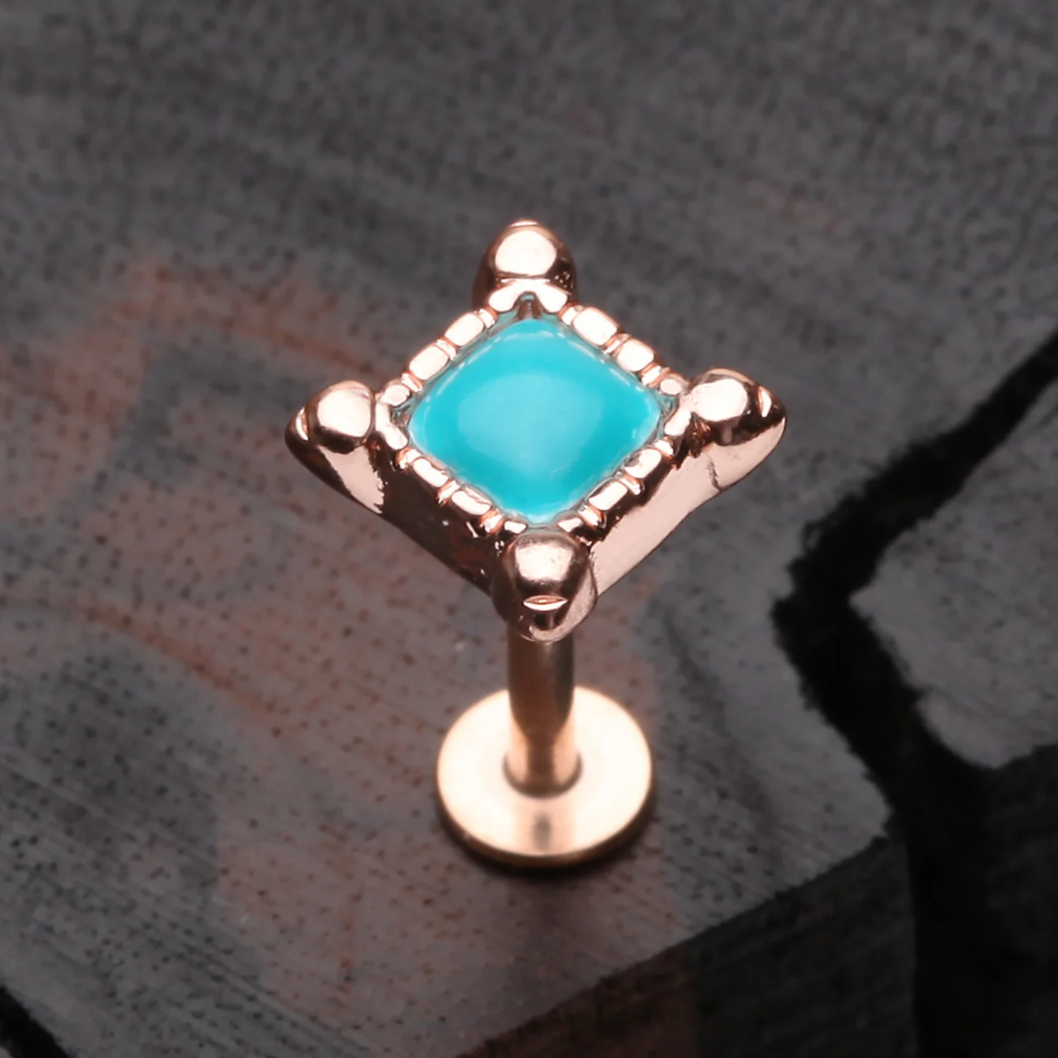 Rose Gold Bohemian Turquoise Bead Steel Labret - Image 2