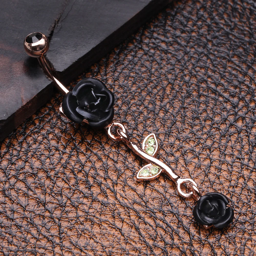 Rose Gold Bright Metal Rose Belly Button Ring - Image 3