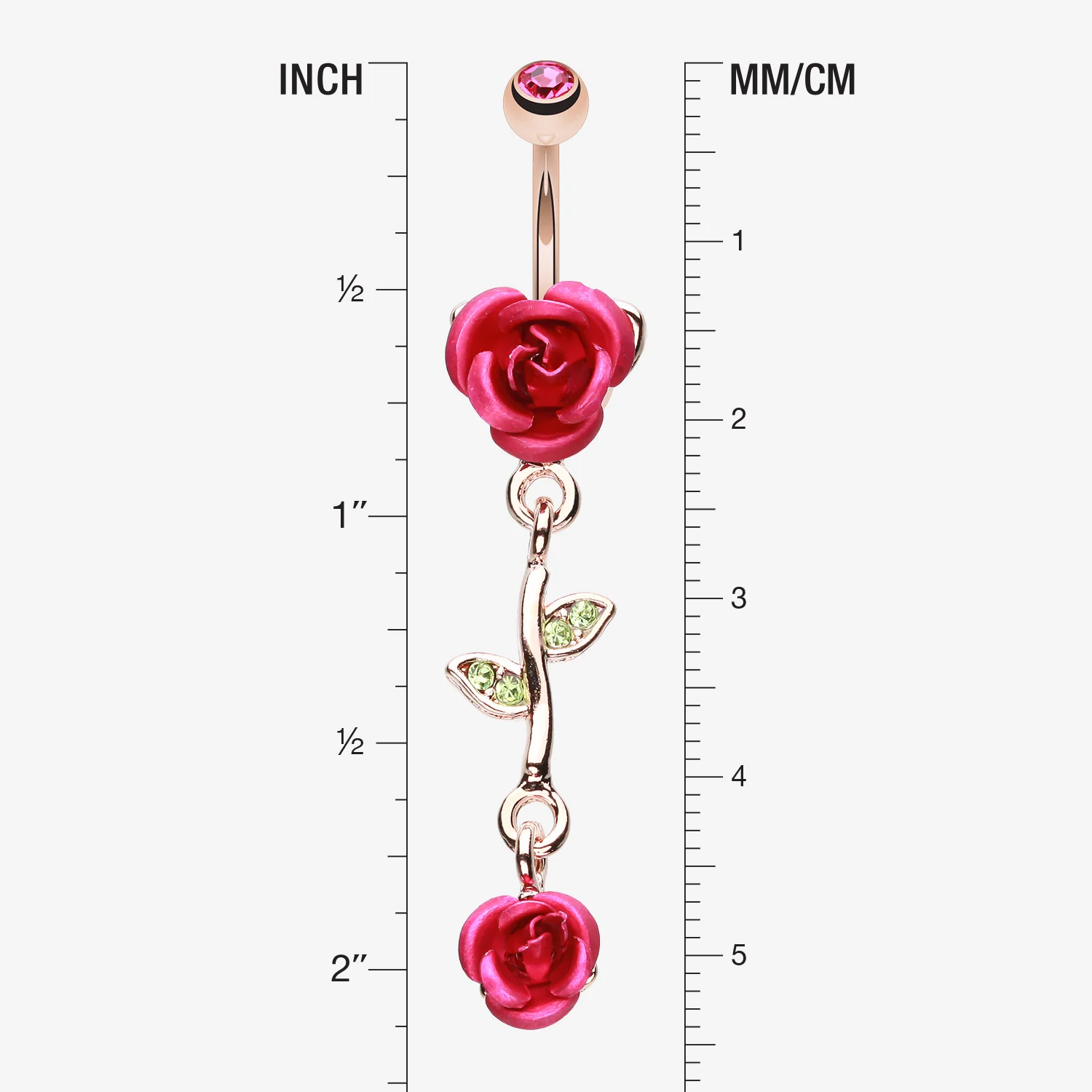 Rose Gold Bright Metal Rose Belly Button Ring - Image 2