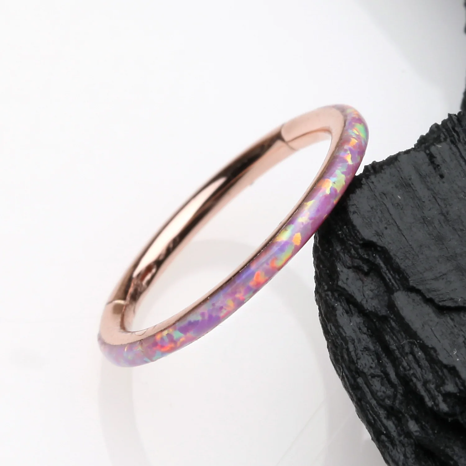 Rose Gold Brilliant Fire Opal Lined Seamless Clicker Hoop Ring - Image 2