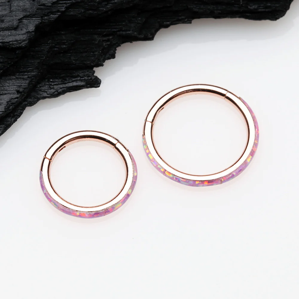 Rose Gold Brilliant Fire Opal Lined Seamless Clicker Hoop Ring - Image 3