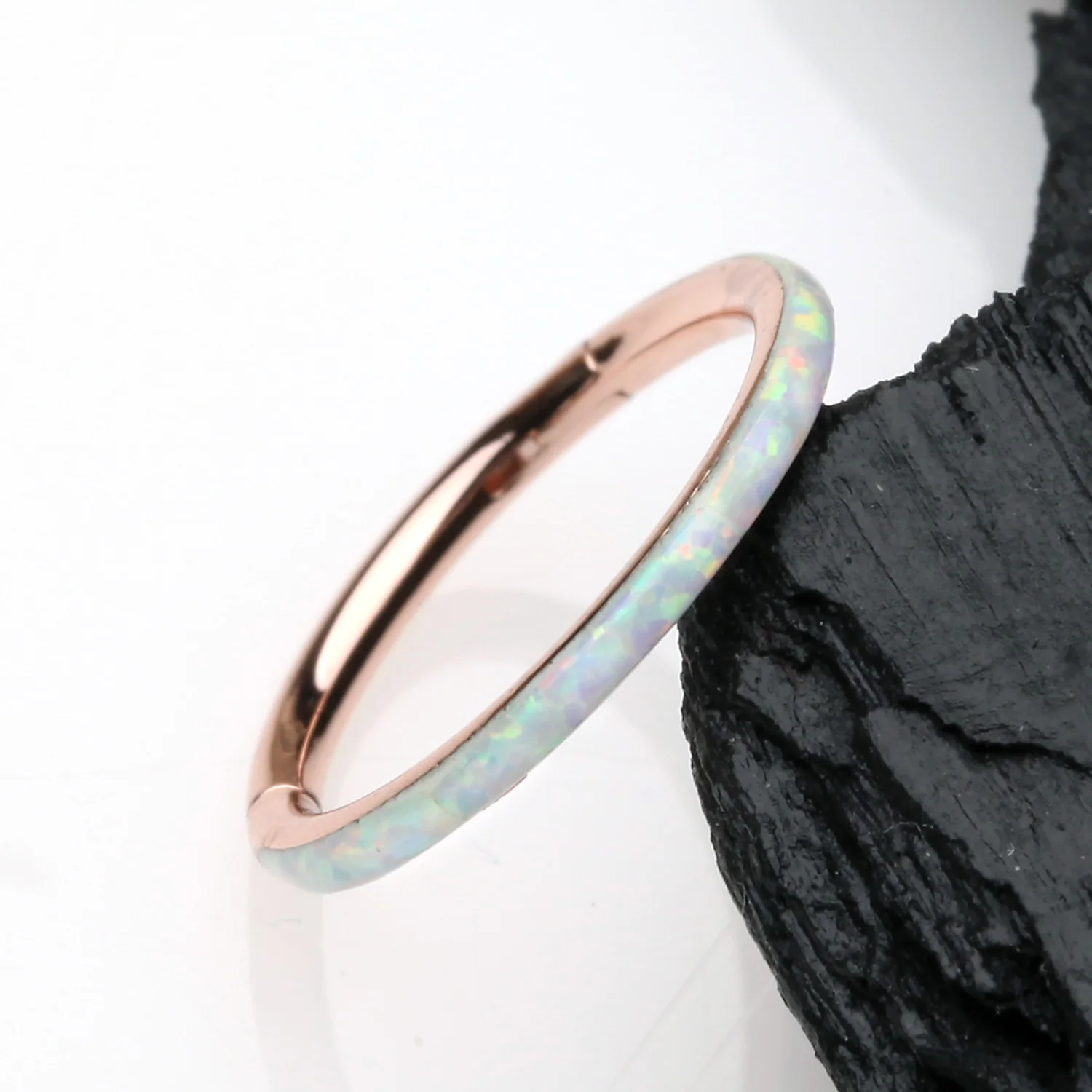 Rose Gold Brilliant Fire Opal Lined Seamless Clicker Hoop Ring - Image 2