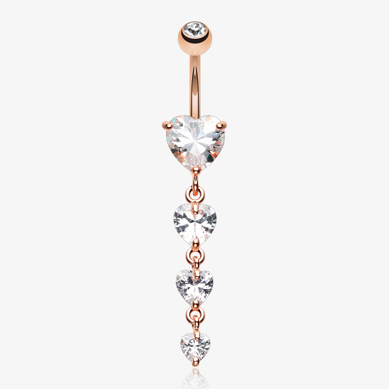 Rose Gold Brilliant Heart Cascade Belly Button Ring
