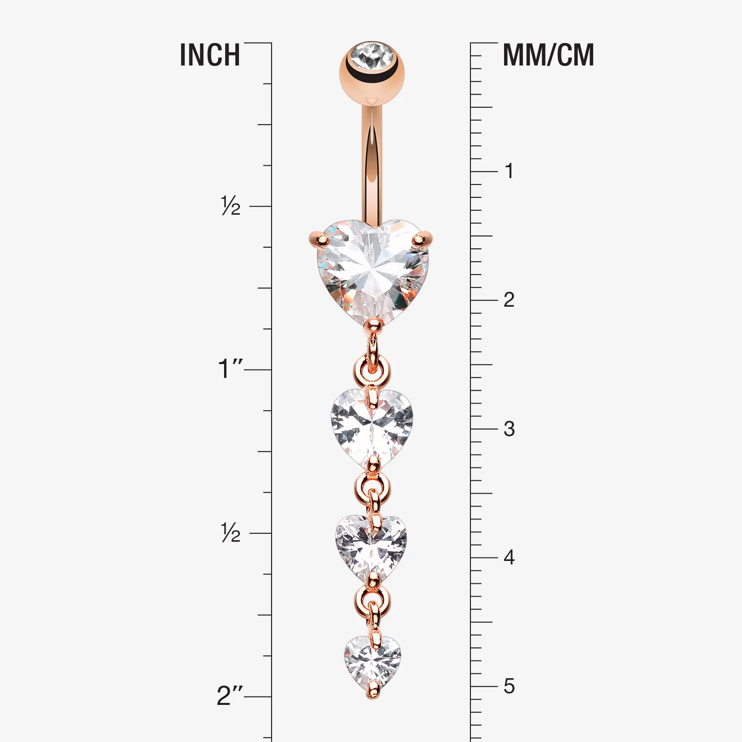 Rose Gold Brilliant Heart Cascade Belly Button Ring - Image 2