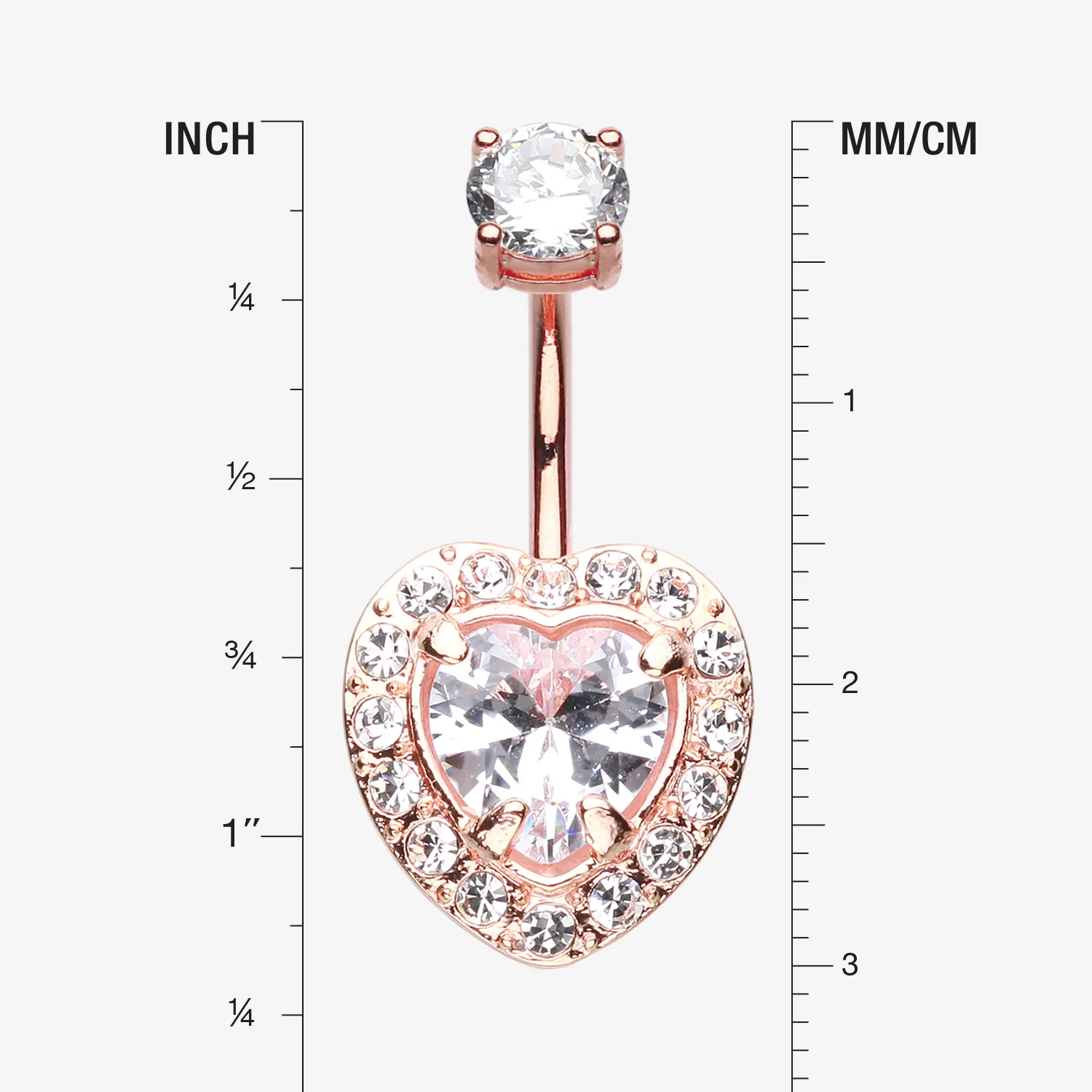 Rose Gold Brilliant Heart Sparkle Belly Button Ring - Image 2