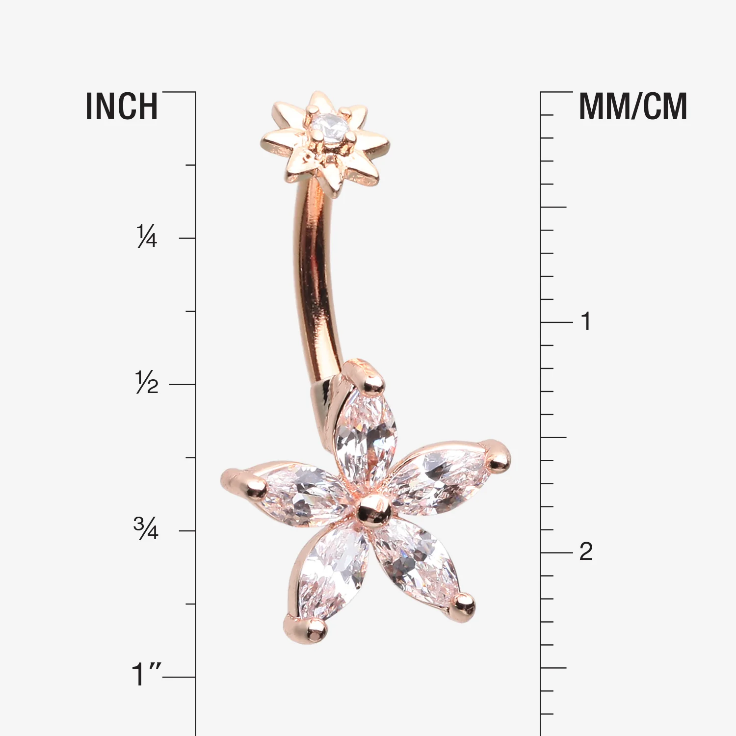 Rose Gold Brilliant Marquise Spring Flower Sparkle Internally Threaded Belly Button Ring - Image 2