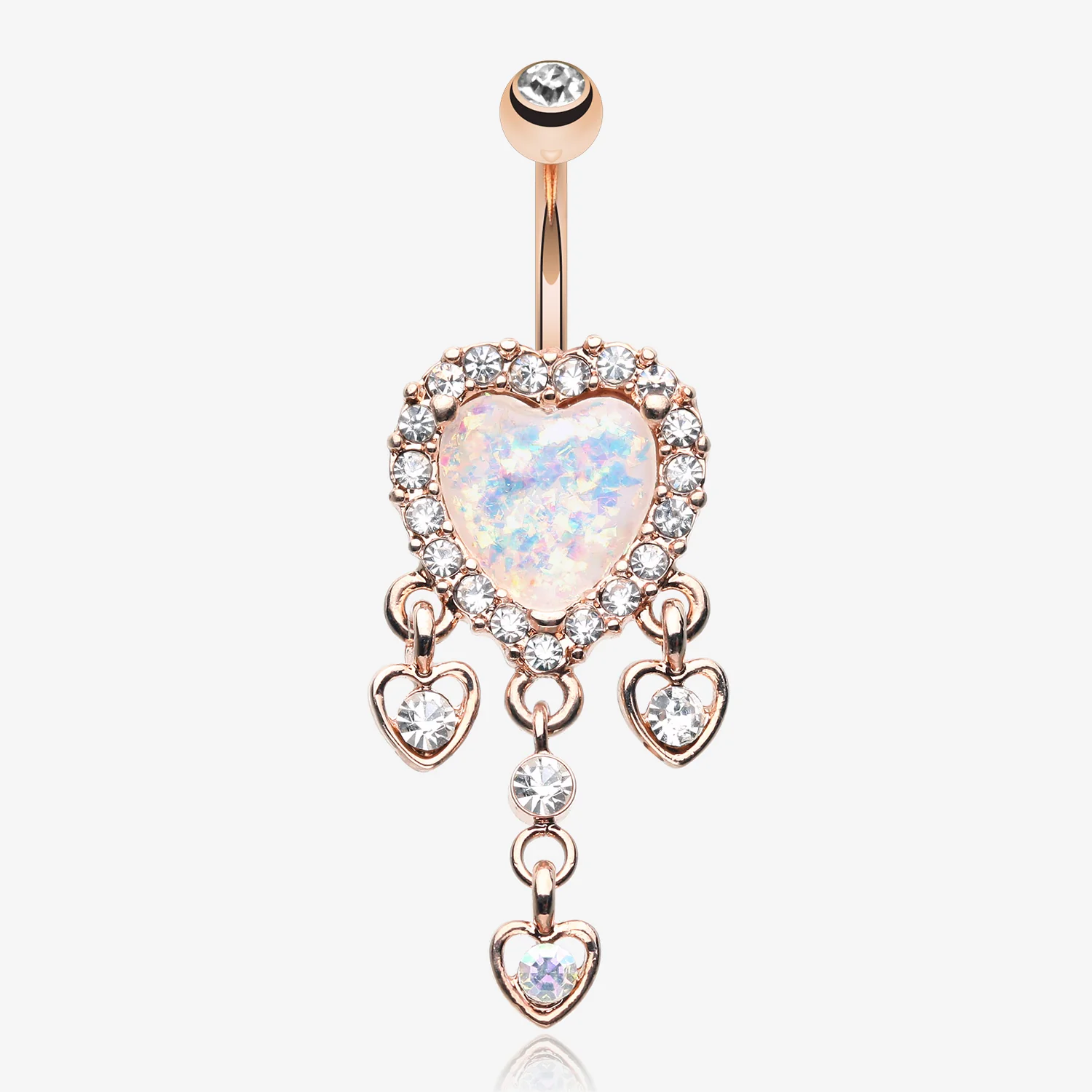 Rose Gold Brilliant Opal Sparkle Heart Dangle Belly Button Ring