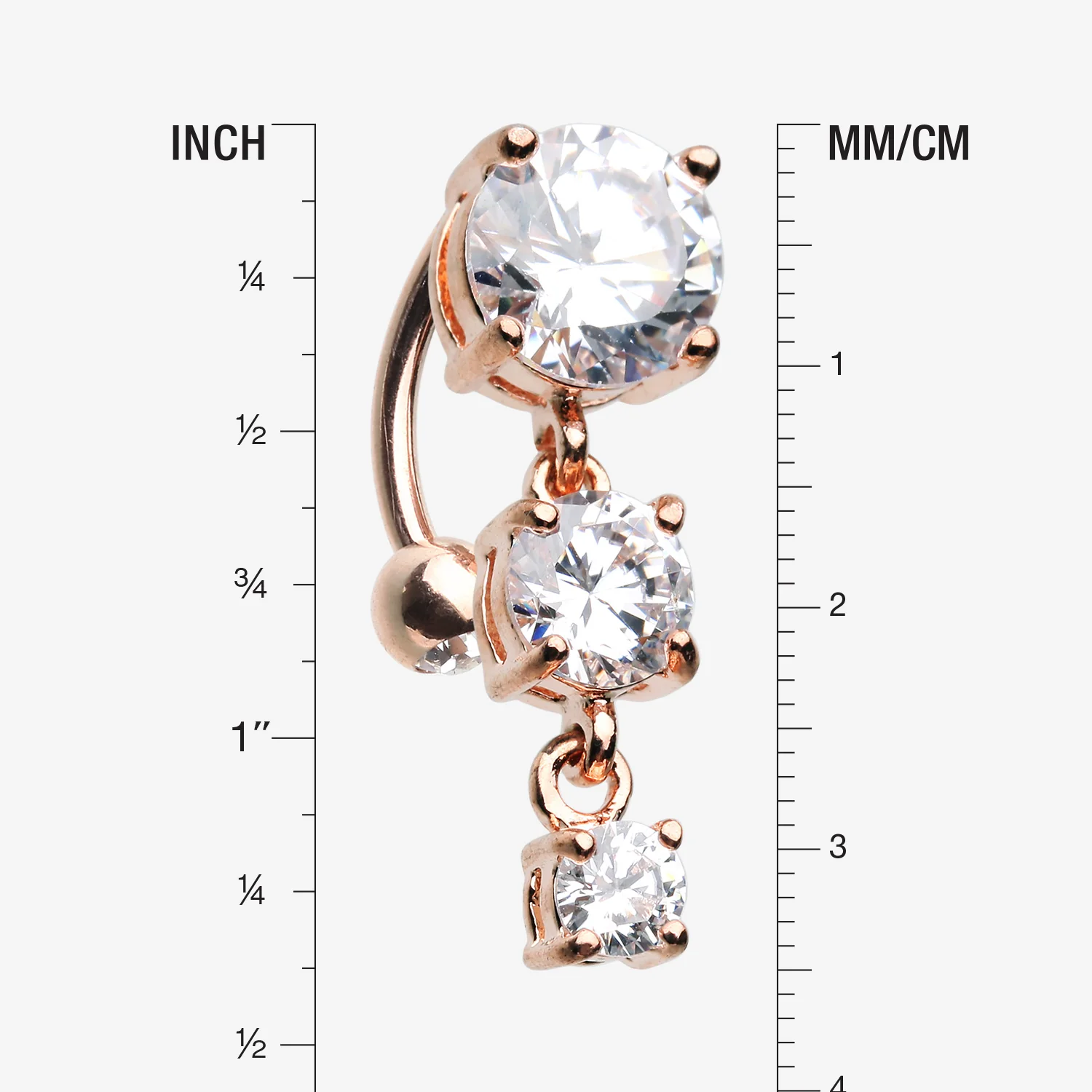Rose Gold Brilliant Sparkle Cascading Gem Reverse Belly Button Ring - Image 2