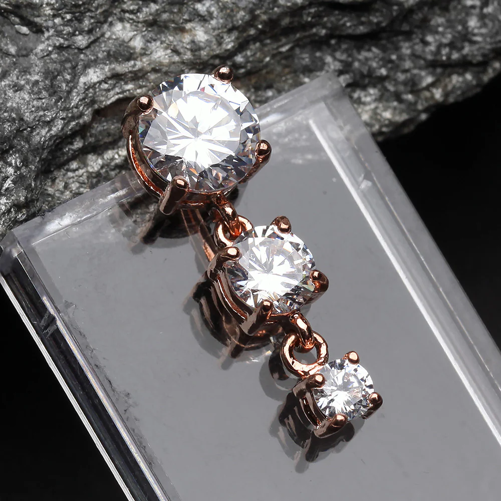 Rose Gold Brilliant Sparkle Cascading Gem Reverse Belly Button Ring - Image 3