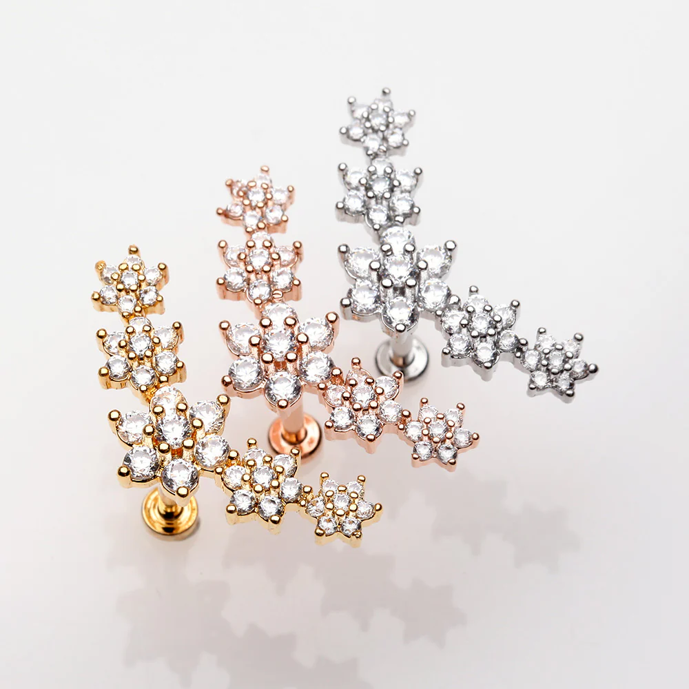 Rose Gold Brilliant Sparkle Flower Journey Top Internally Threaded Steel Labret - Image 3