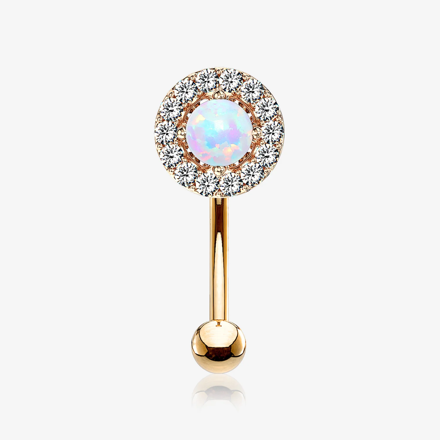 Rose Gold Brilliant Sparkle Gems Fire Opal Prong Set Curved Barbell