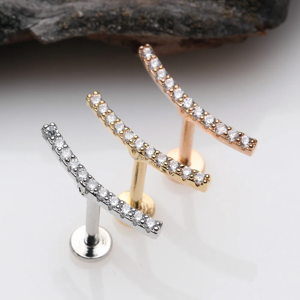Rose Gold Brilliant Sparkle Gems Journey Top Internally Threaded Steel Labret - Image 3