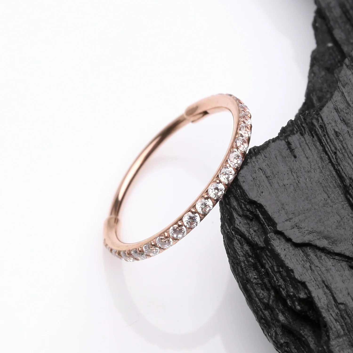 Rose Gold Brilliant Sparkle Gems Lined Clicker Hoop Ring - Image 2
