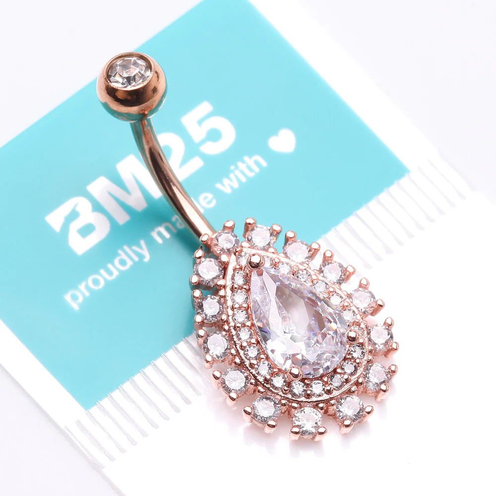 Rose Gold Brilliant Teardrop Grand Sparkle Belly Button Ring - Image 5