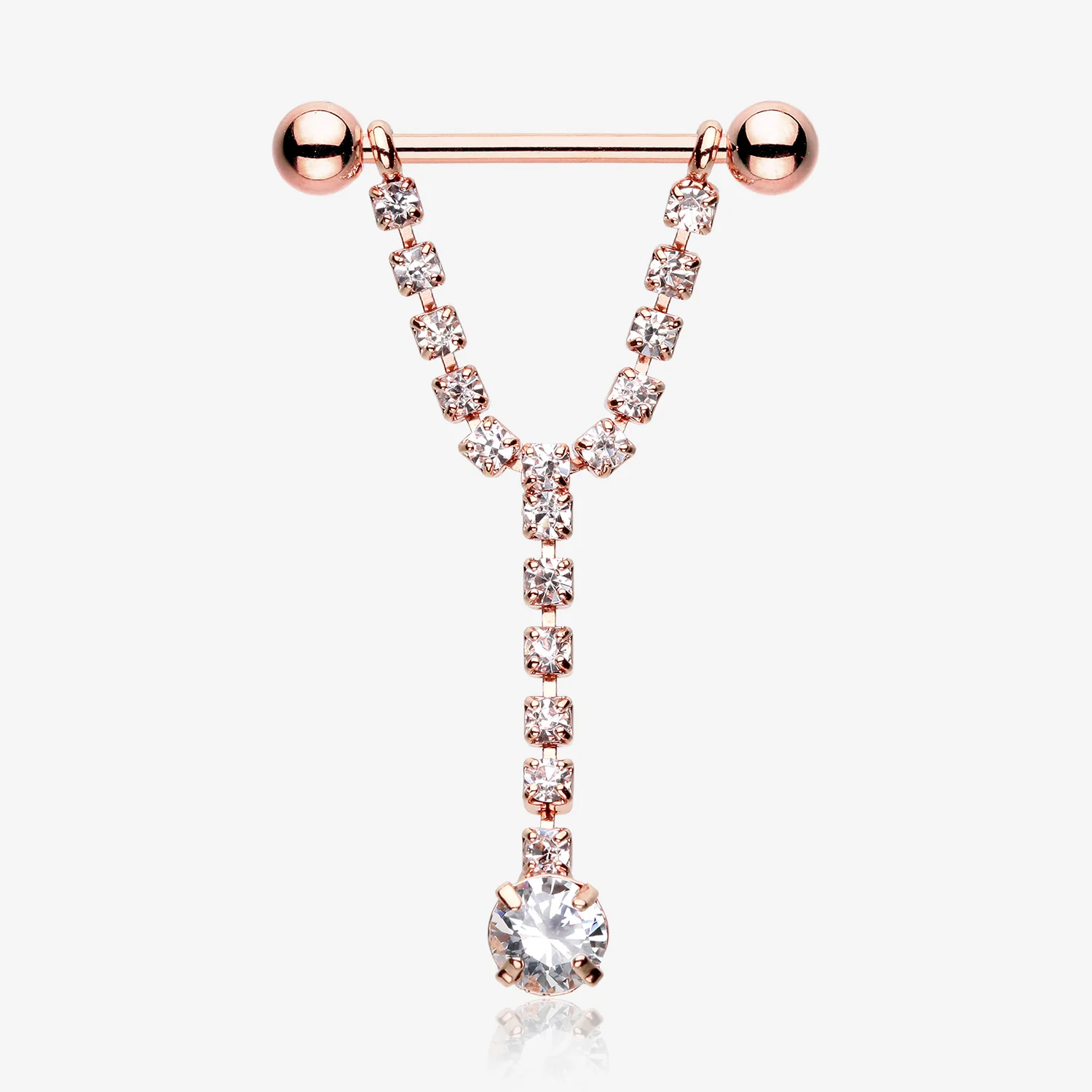 A Pair of Rose Gold Chandelier Gems Nipple Barbell Ring