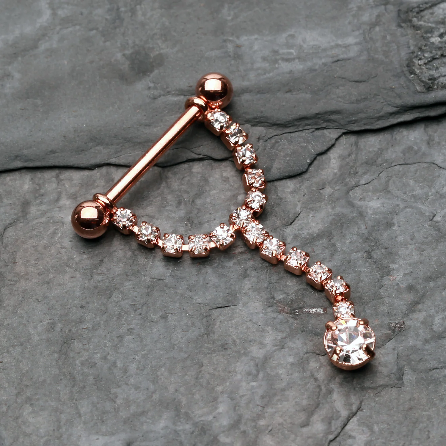 A Pair of Rose Gold Chandelier Gems Nipple Barbell Ring - Image 2
