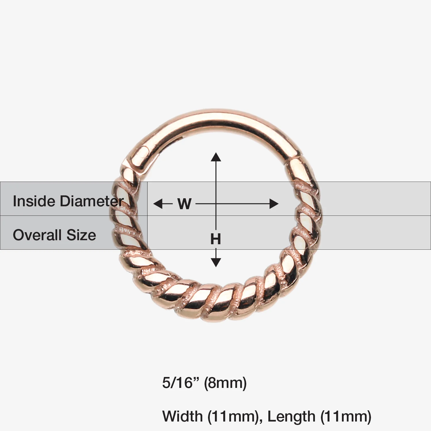 Rose Gold Classic Rope Seamless Clicker Hoop Ring - Image 2