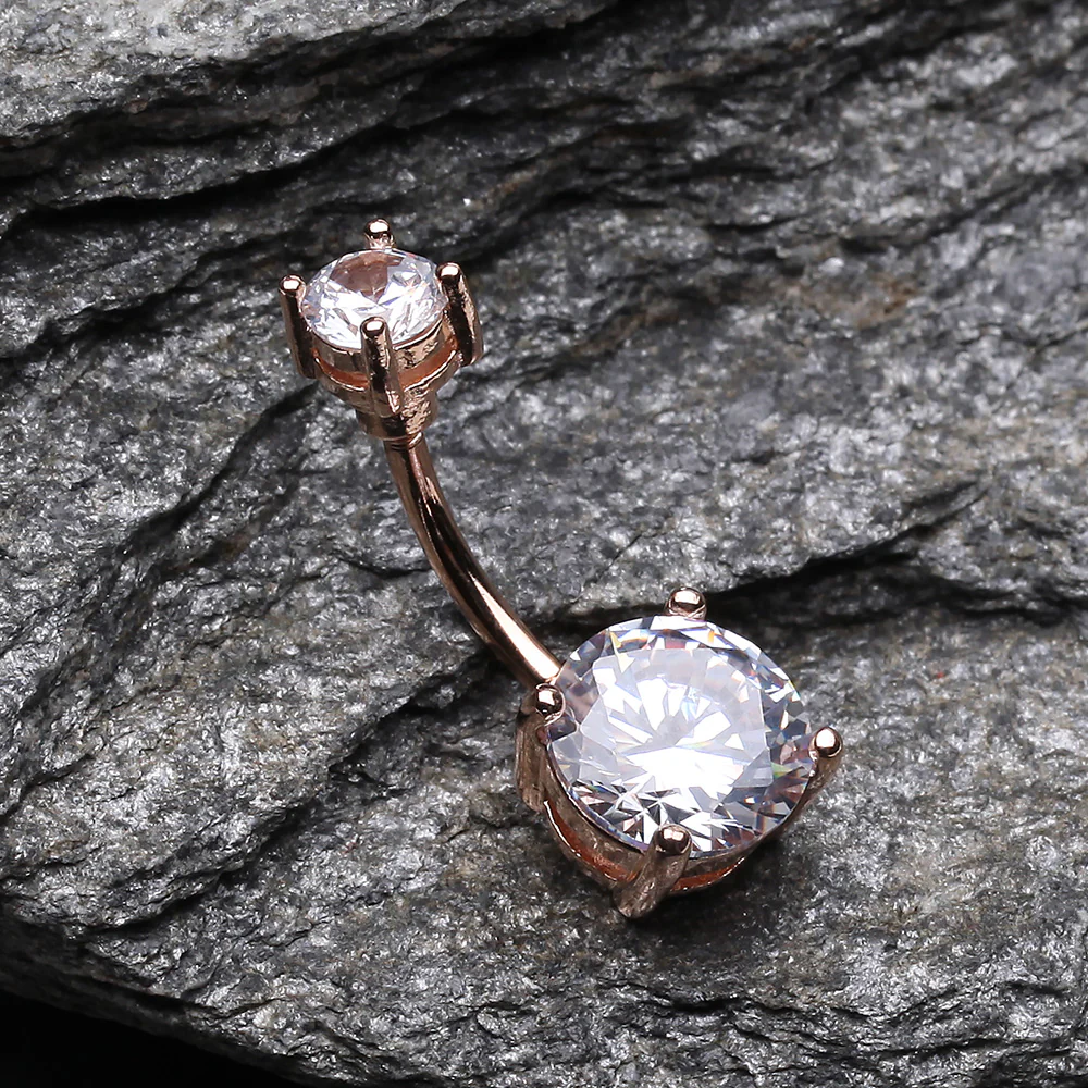 Rose Gold Classic Sparkle Gem Belly Button Ring - Image 3