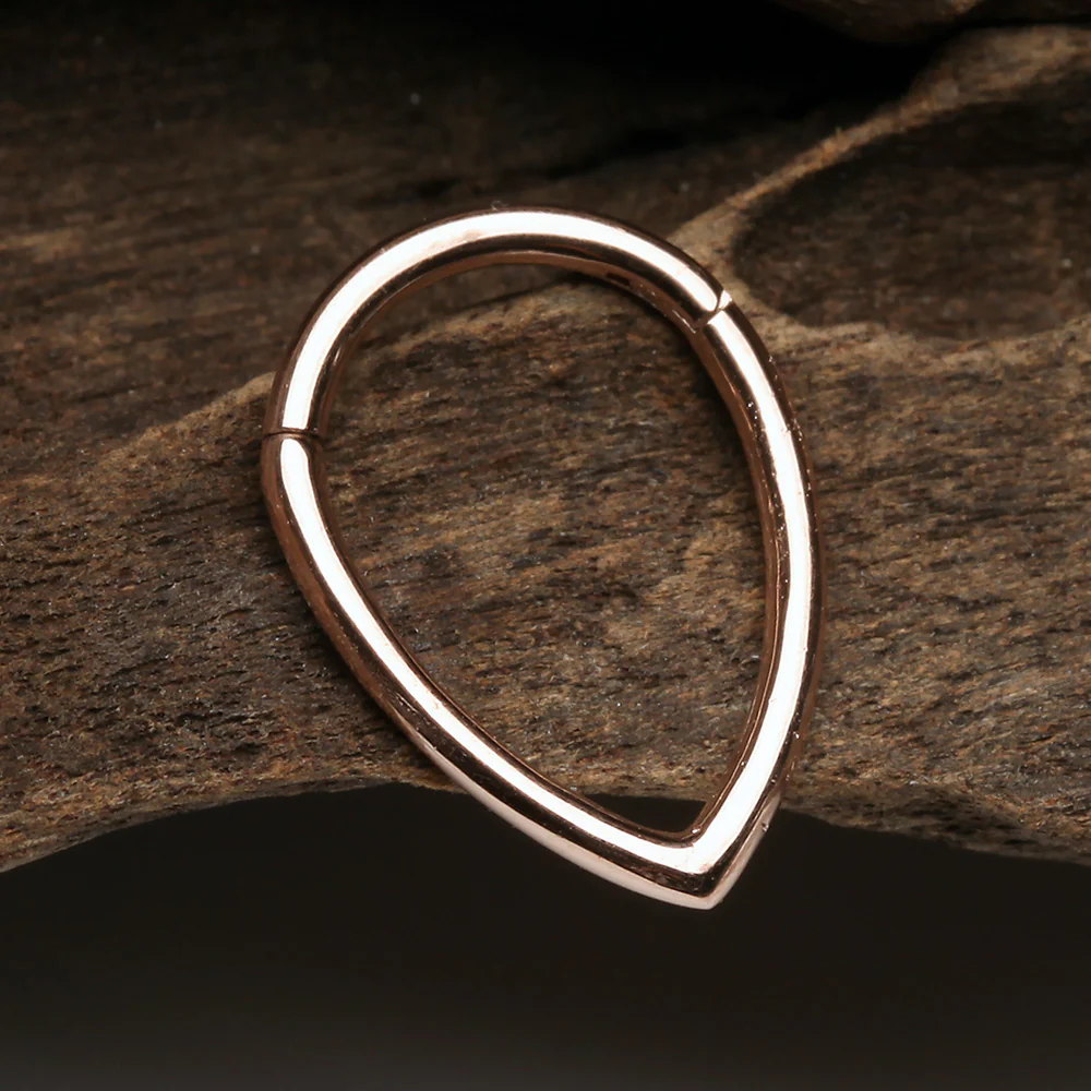 Rose Gold Classic Teardrop Seamless Clicker Hoop Ring - Image 3