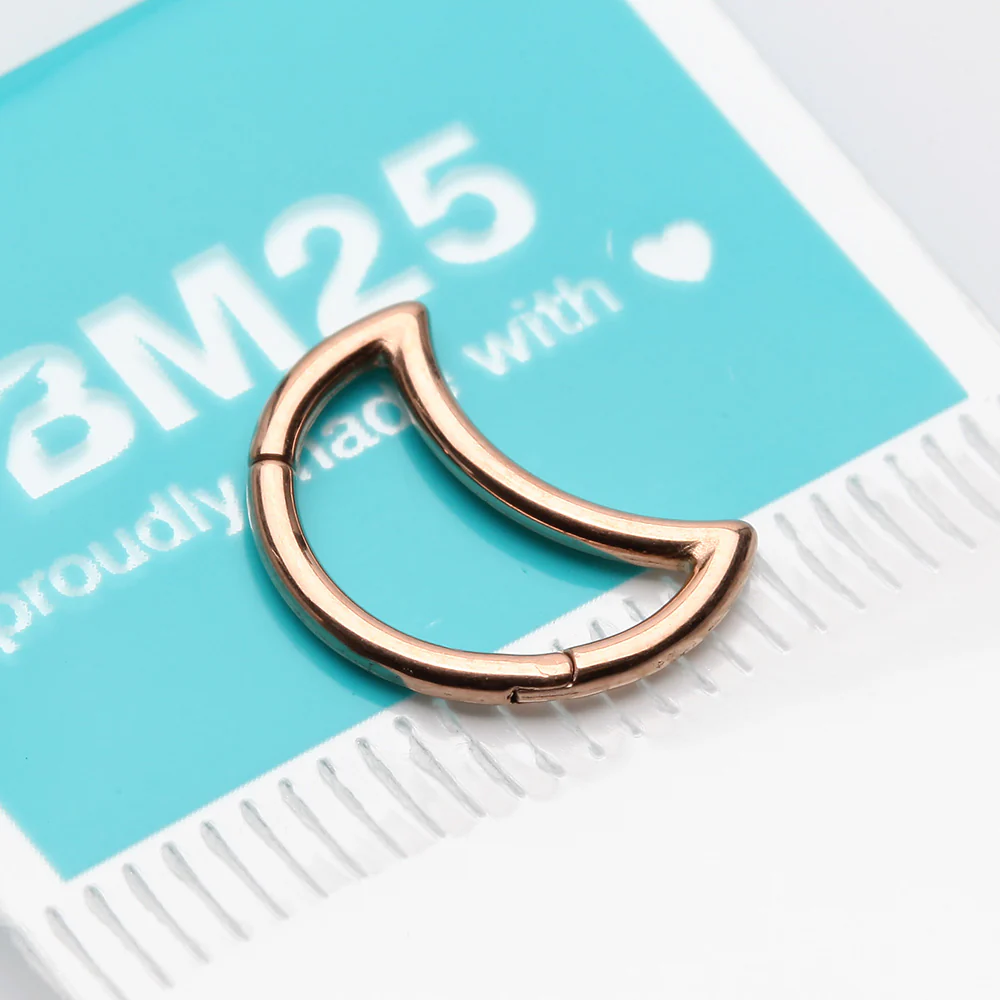 Rose Gold Crescent Moon Seamless Clicker Hoop Ring - Image 3