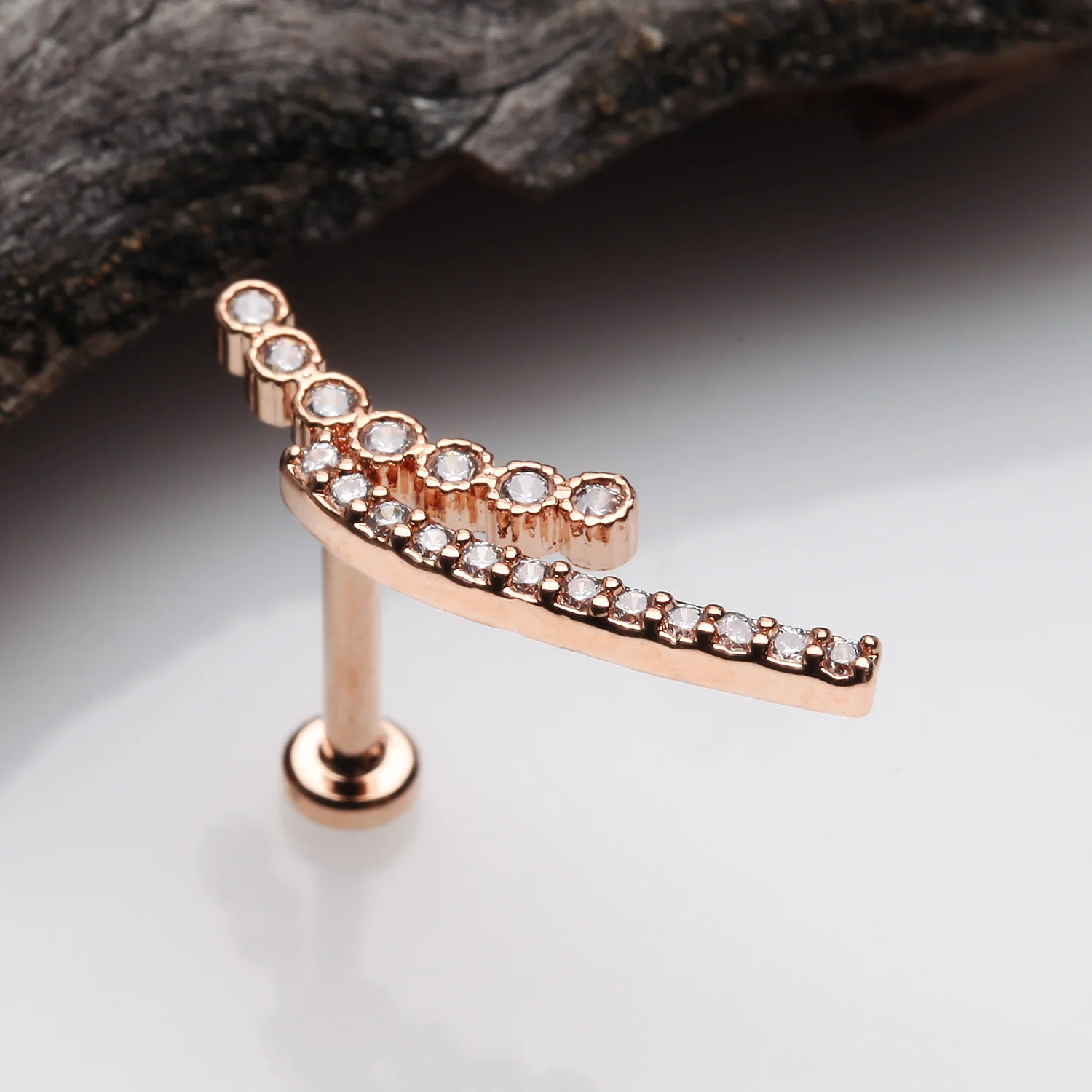 Rose Gold Curvature Sparkle Lined Internally Threaded Labret - Image 2