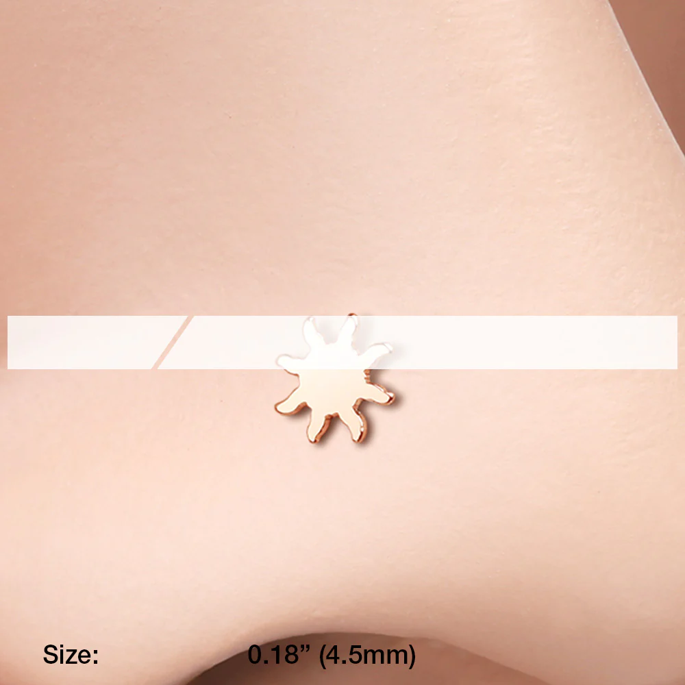 Rose Gold Dainty Blazing Sun Icon Nose Stud Ring - Image 3