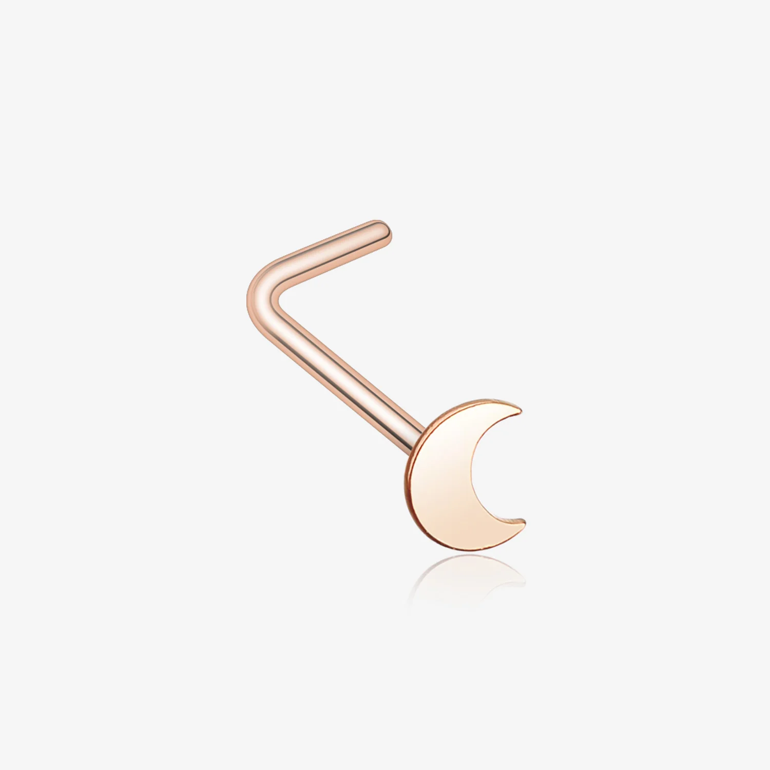 Rose Gold Dainty Crescent Moon Icon L-Shaped Nose Ring