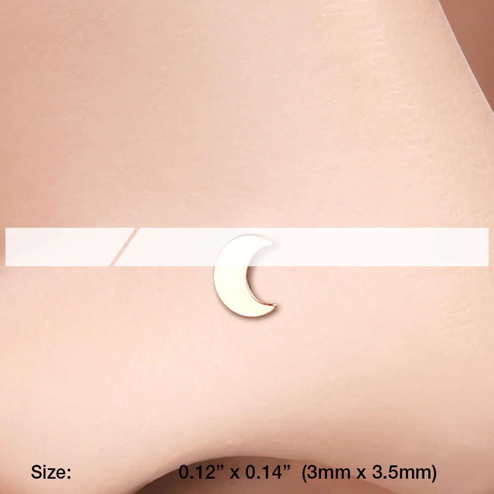 Rose Gold Dainty Crescent Moon Icon Nose Stud Ring - Image 3