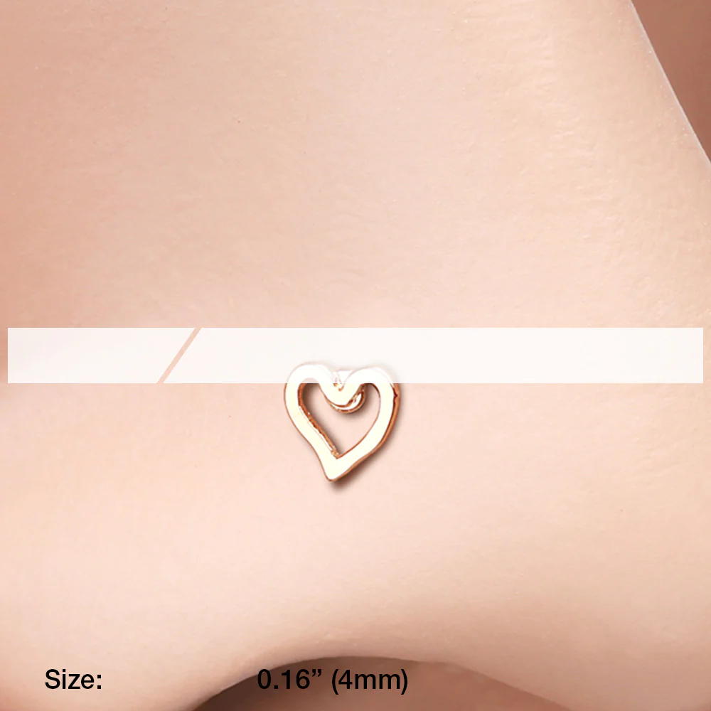 Rose Gold Dainty Heart Icon Nose Stud Ring - Image 3