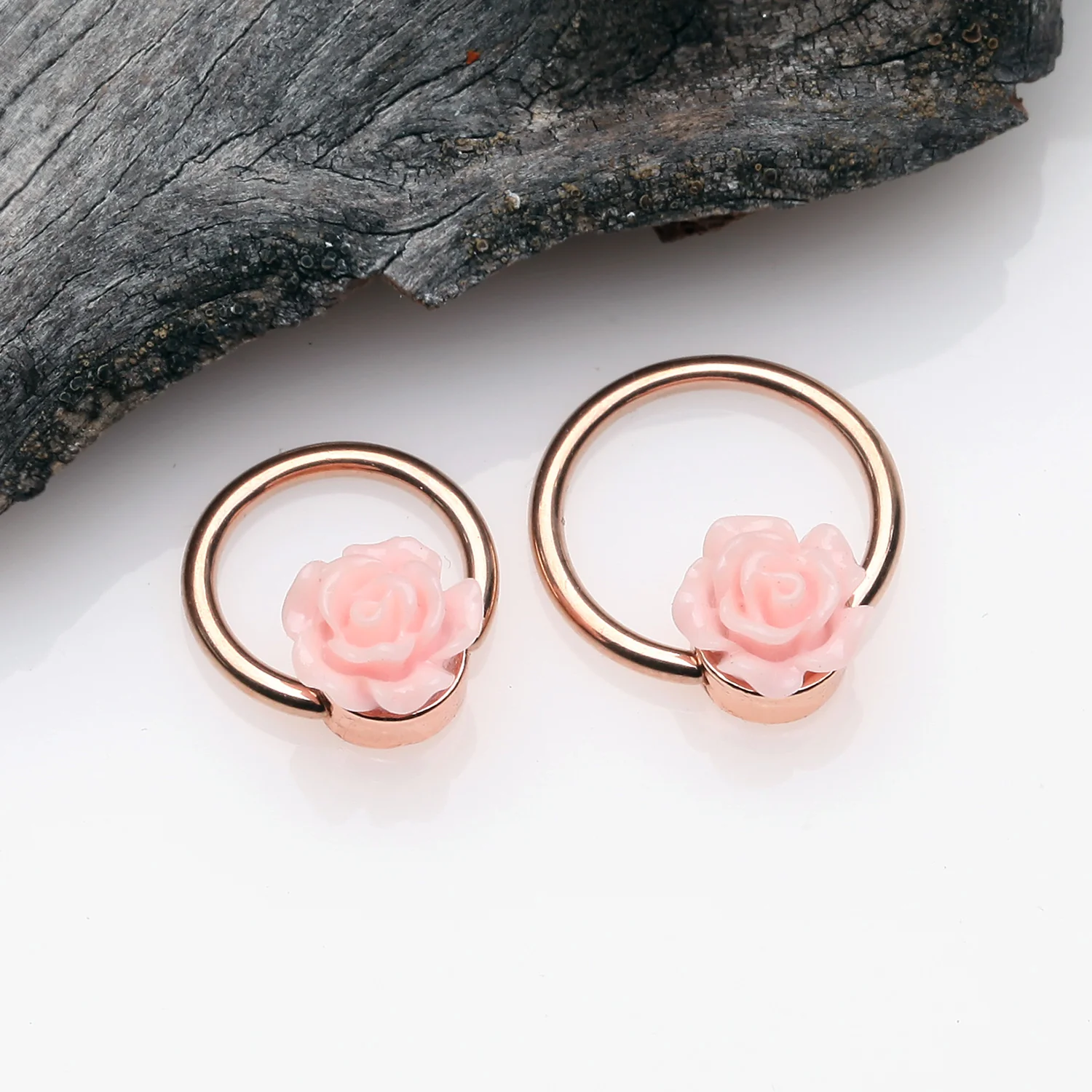 Rose Gold Dainty Rose Blossom Steel Captive Bead Ring - Image 2