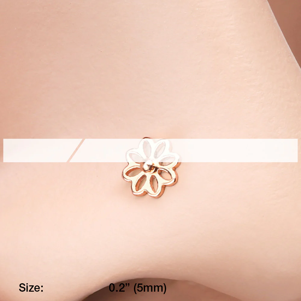 Rose Gold Daisy Breeze Flower L-Shaped Nose Ring - Image 3