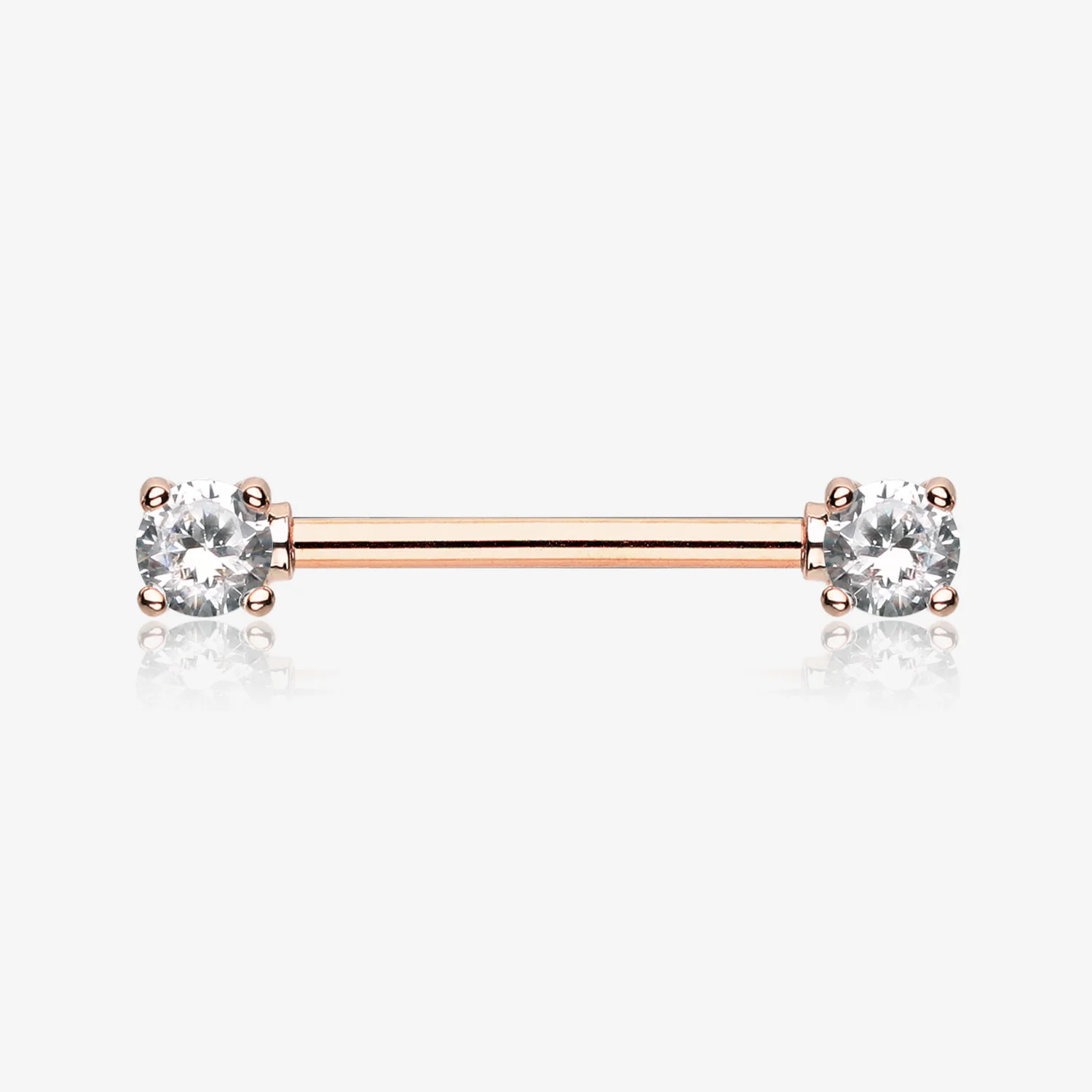 A Pair of Rose Gold Double Prong Gem Nipple Barbell Ring