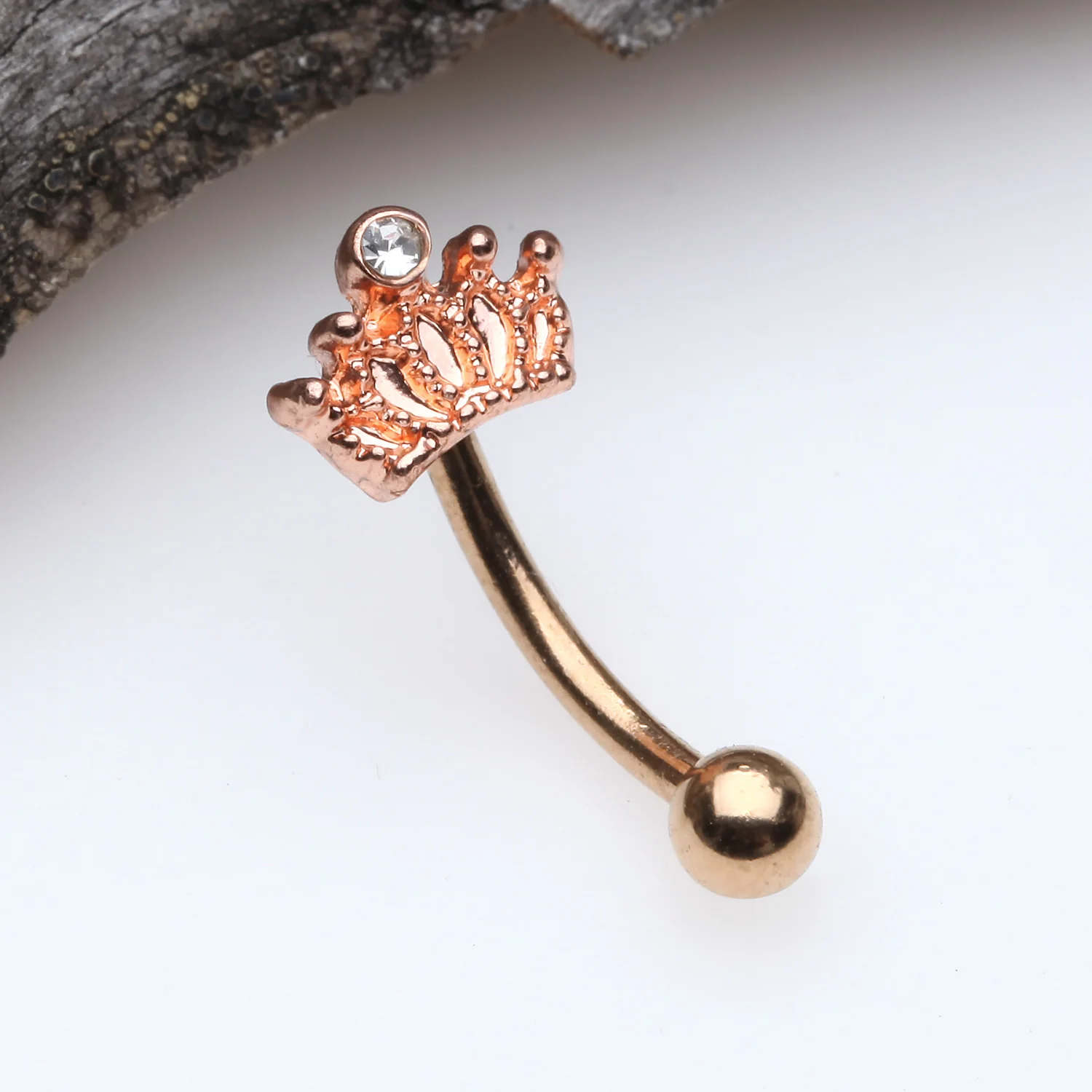 Rose Gold Emperor Crown Sparkle Curved Barbell - Image 2