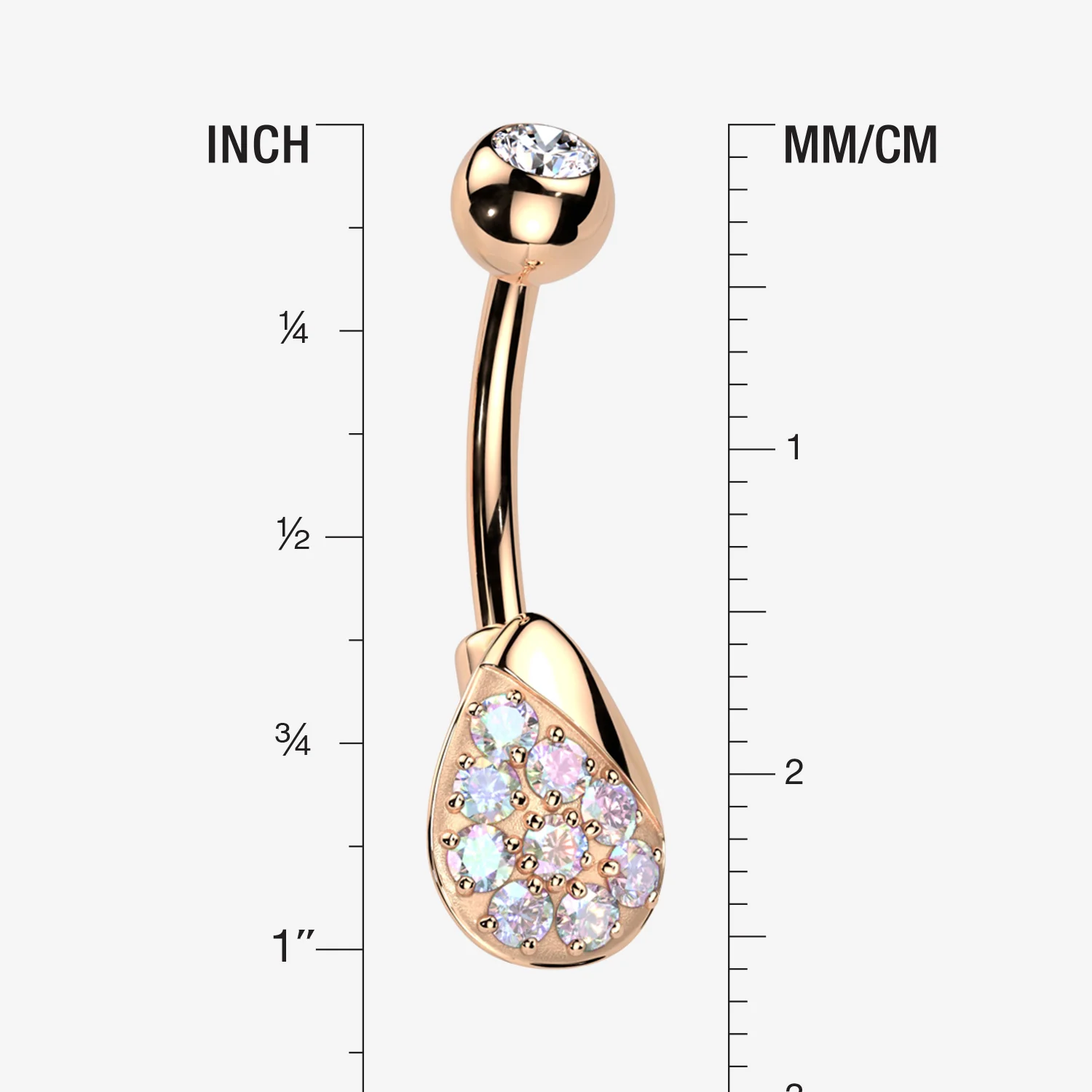 Rose Gold Essence Sparkle Dew Droplet Belly Button Ring - Image 2