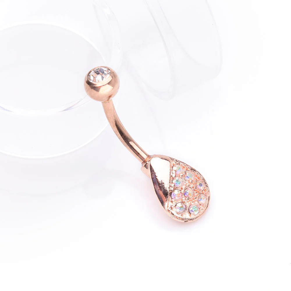 Rose Gold Essence Sparkle Dew Droplet Belly Button Ring - Image 3