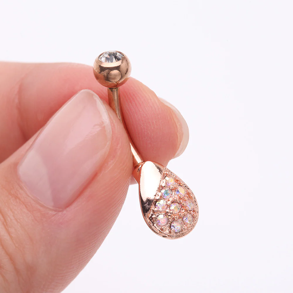Rose Gold Essence Sparkle Dew Droplet Belly Button Ring - Image 4