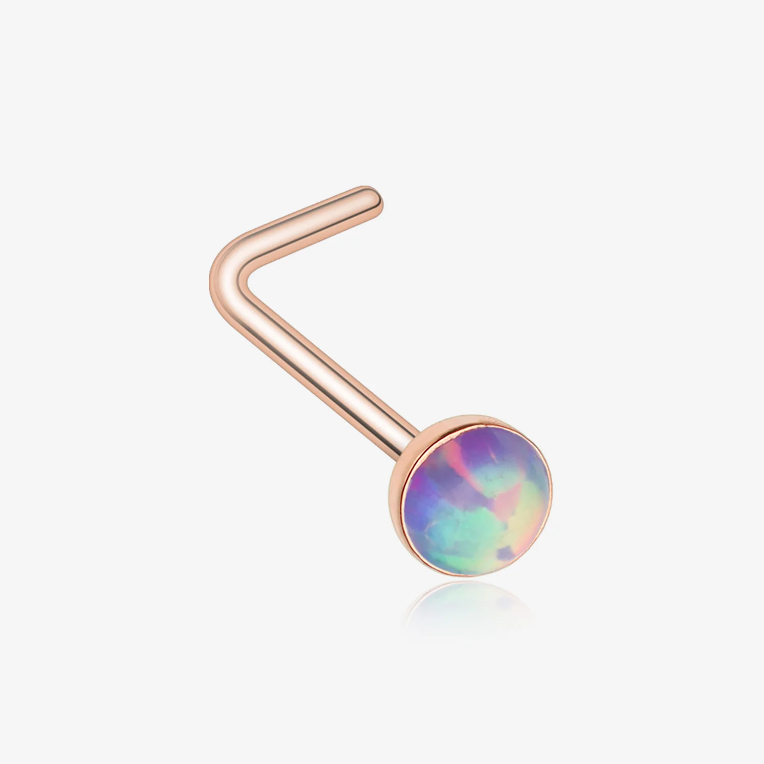 Rose Gold Fire Opal L-Shaped Nose Ring