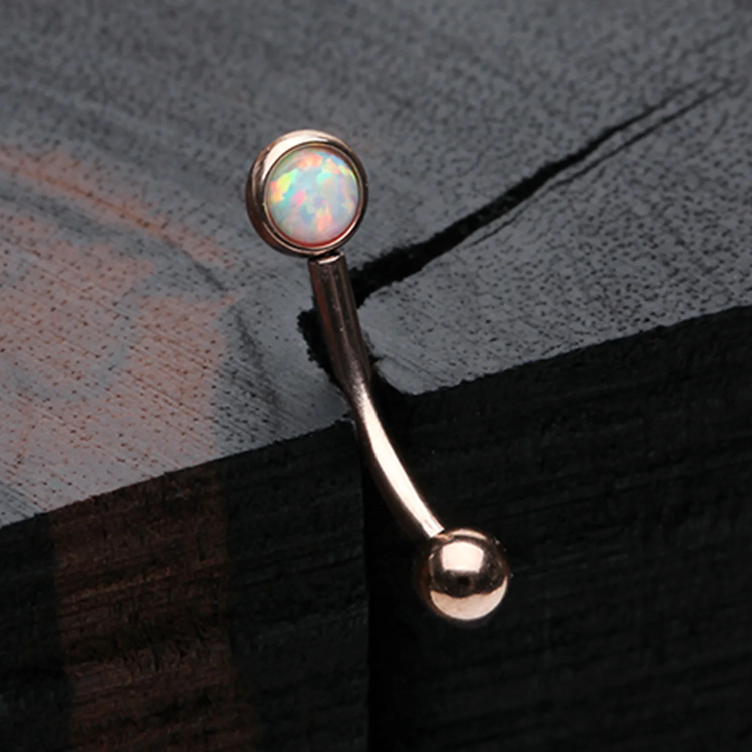 Rose Gold Fire Opal Press Fit Sparkle Curved Barbell - Image 2