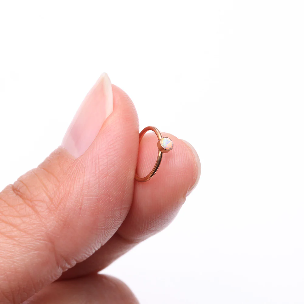 Rose Gold Fire Opal Sparkle Bezel Set Bendable Hoop Ring - Image 3