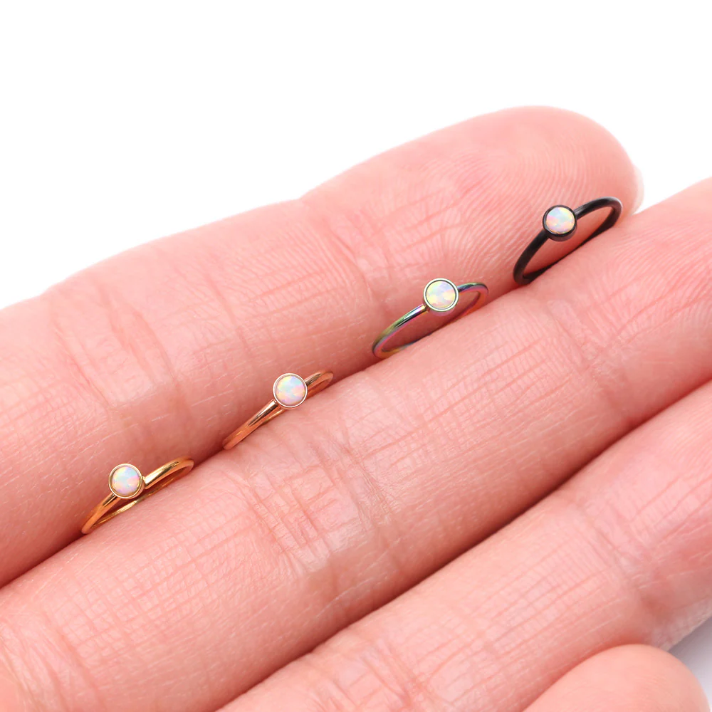 Rose Gold Fire Opal Sparkle Bezel Set Bendable Hoop Ring - Image 4
