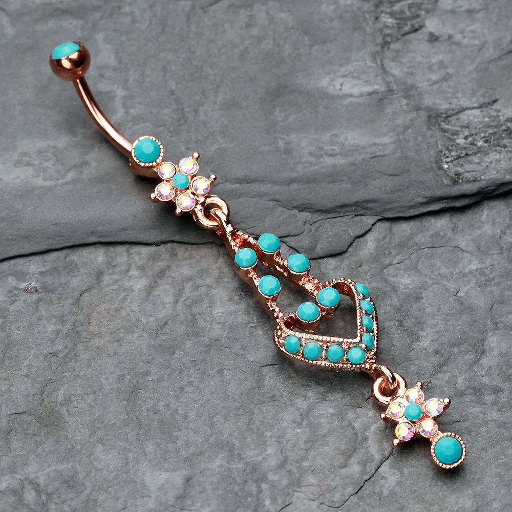 Rose Gold Flora Heart Belly Button Ring - Image 3