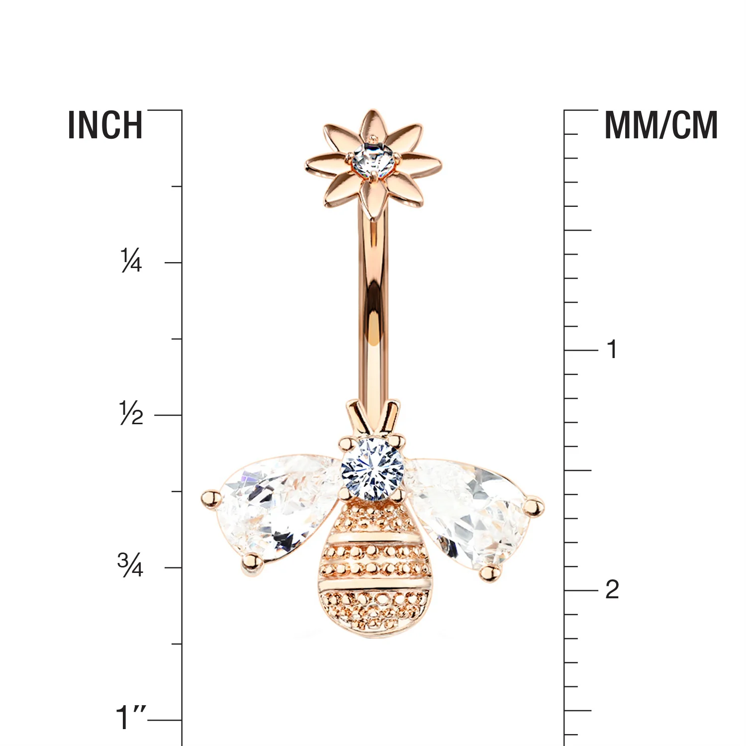Rose Gold Flower Sparkle Honey Bee Internally Threaded Belly Button Ring - Image 2