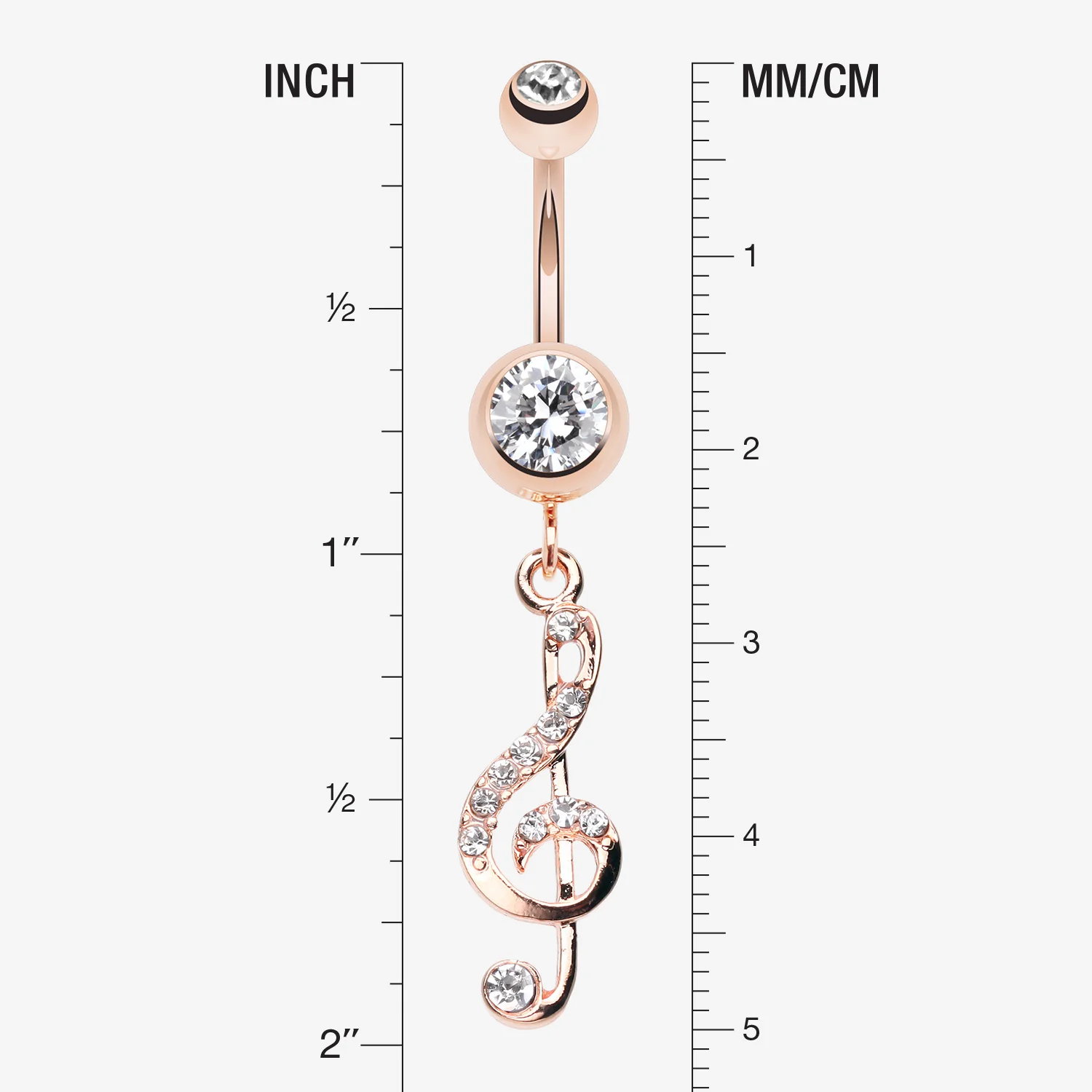 Rose Gold G Clef Sparkle Belly Button Ring - Image 2