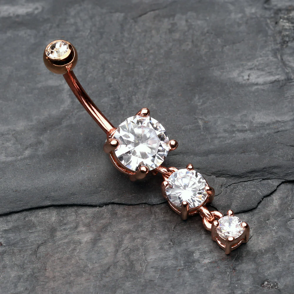 Rose Gold Gem Cascade Belly Button Ring - Image 3