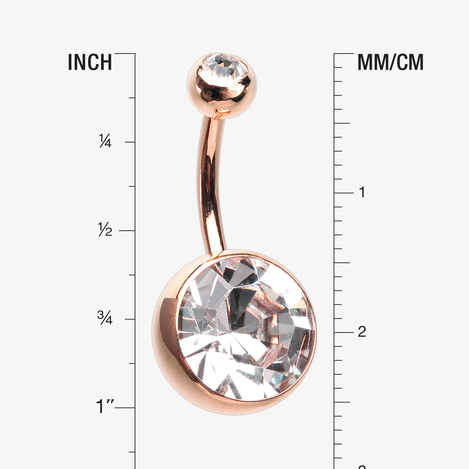 Rose Gold Giant Sparkle Gem Ball Belly Button Ring - Image 2