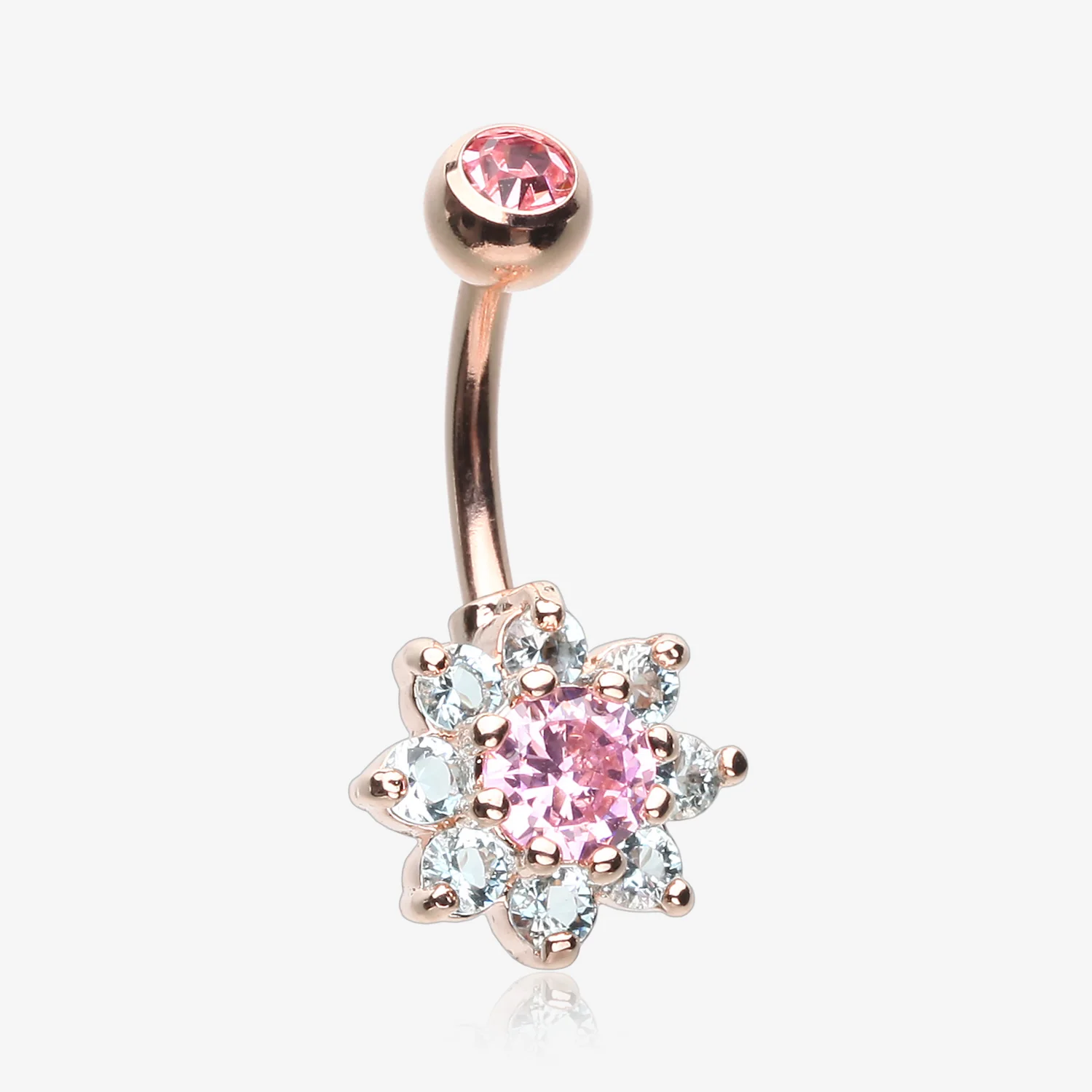 Rose Gold Glistening Spring Flower Sparkle Belly Button Ring