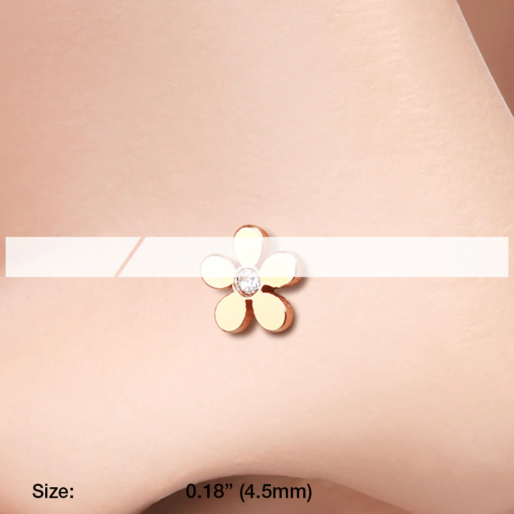 Rose Gold Grand Plumeria L-Shaped Nose Ring - Image 3