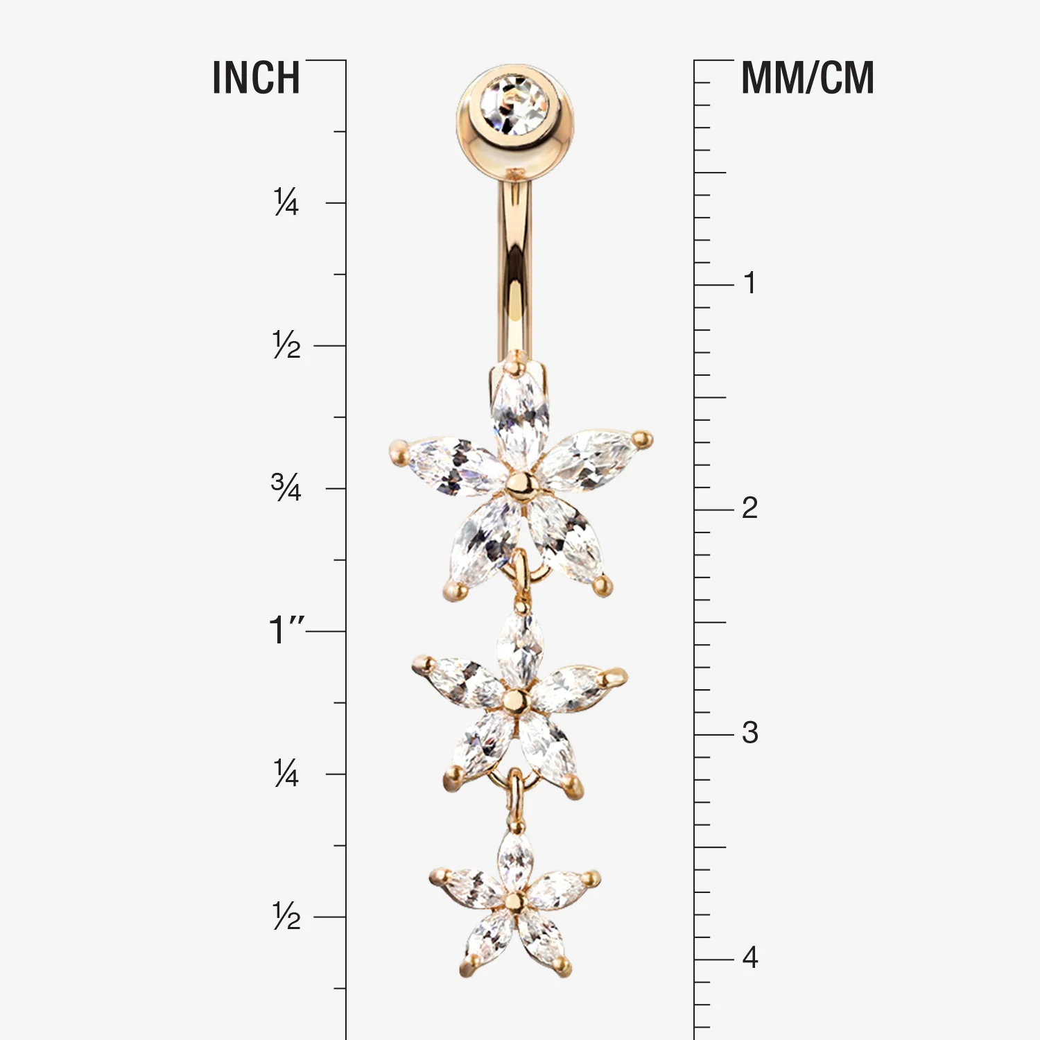 Rose Gold Grand Sparkle Triple Marquise Sparkle Belly Button Ring - Image 2