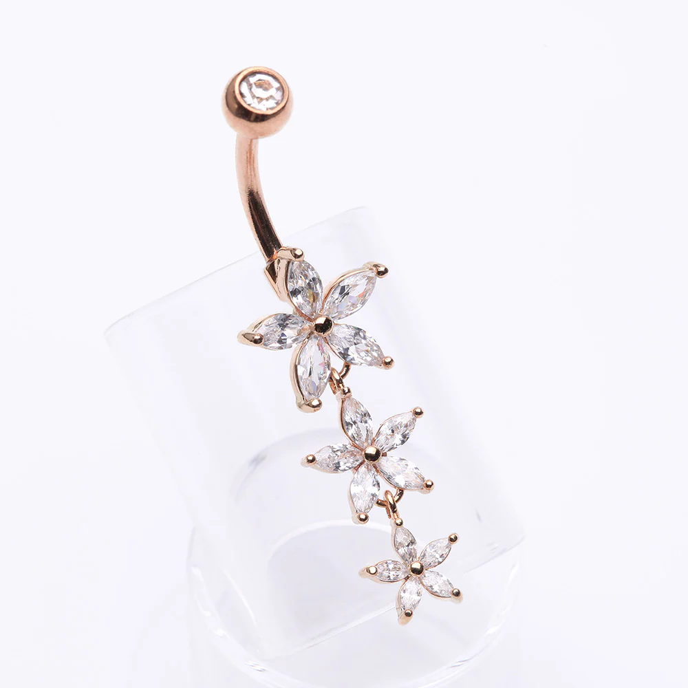 Rose Gold Grand Sparkle Triple Marquise Sparkle Belly Button Ring - Image 3
