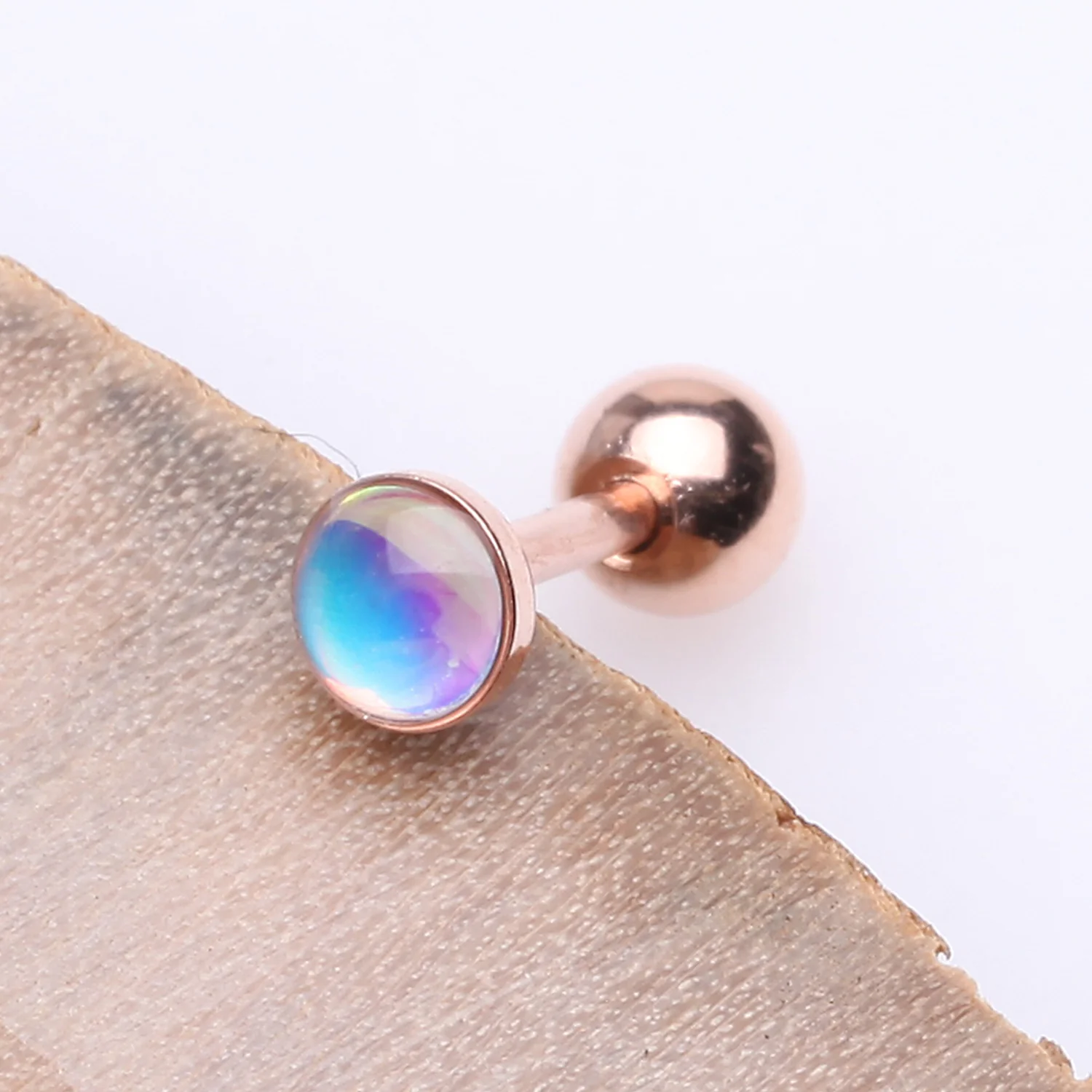 Rose Gold Iridescent Revo Sparkle Cartilage Tragus Barbell - Image 2